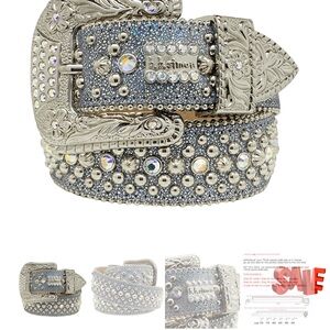 B.B. Simon Silver Crystal Embellished Western Belt
